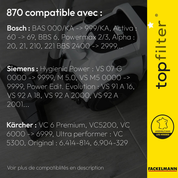 Lot de 4 sacs aspirateur pour Bosch et Siemens TopFilter Premium