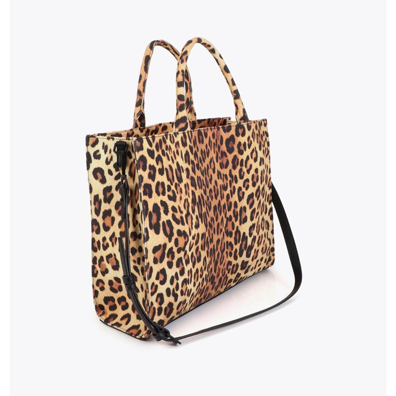 Borsa shopper in tessuto con stampa leopardata