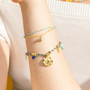 Pulsera con Cristal Azul Oscuro acabado oro 18k