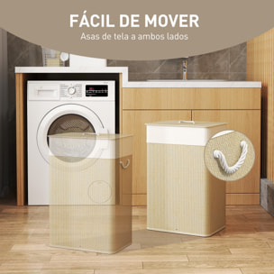 Cesto de Ropa Sucia con Tapa 72L Cesta Colada de Bambú con Bolsa Interior Extraíble y Asas para Lavandería Dormitorio 40x30x60 cm Natural
