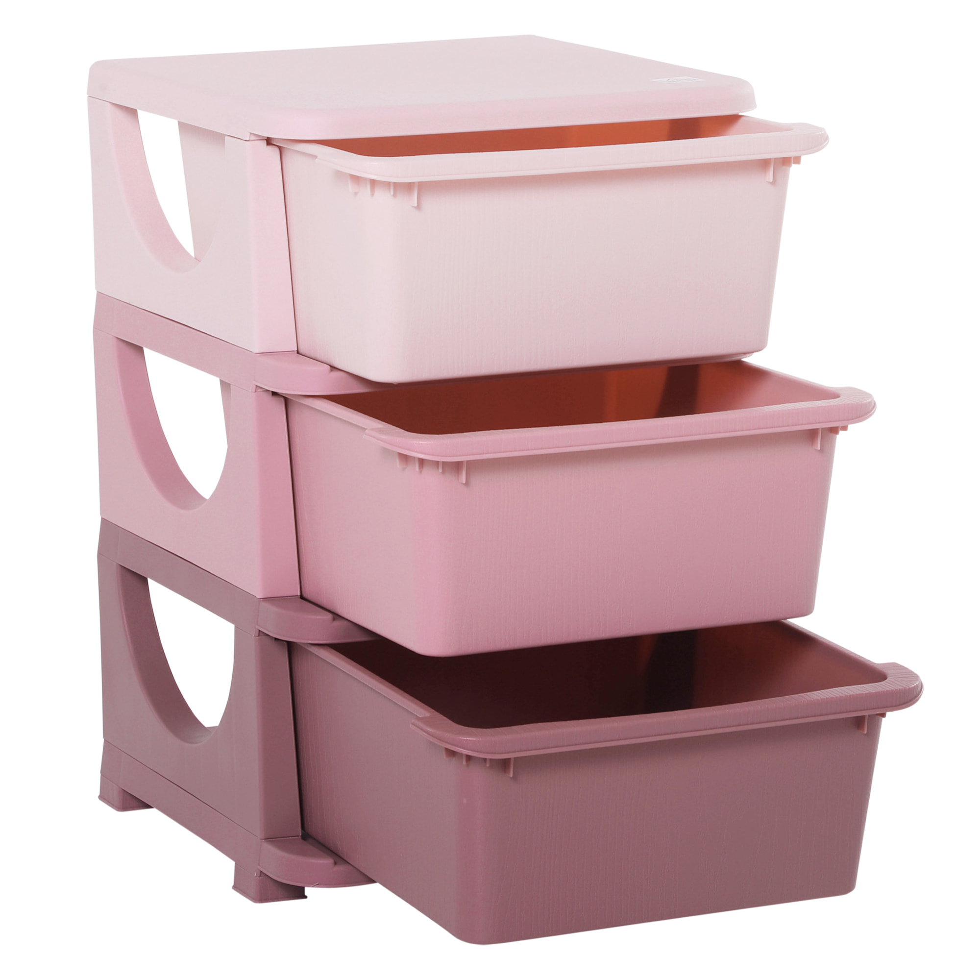 Organisateur de jouets enfant 3 tiroirs - boîtes de rangement plastique - PP rose