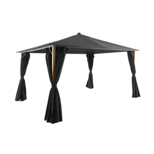 Tonnelle 4x3m aluminium effet bois avec rideaux et led  VELUNA