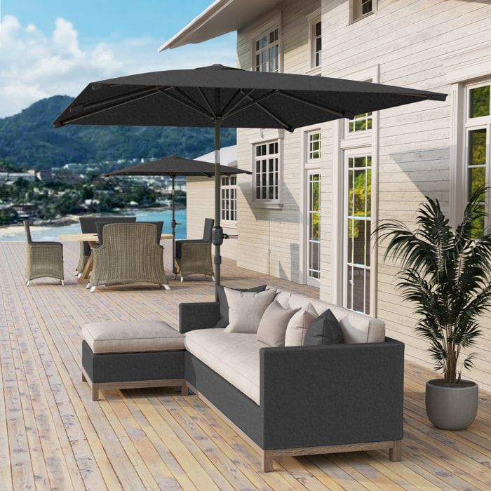 Sombrilla de Terraza Exterior, 198x294 cm, Parasol de Terraza Exterior con Ángulo Ajustable, Manivela, Mástil de Aluminio Desmontable y Anti-UV, Sombrilla para Jardín, Patio, Gris Oscuro