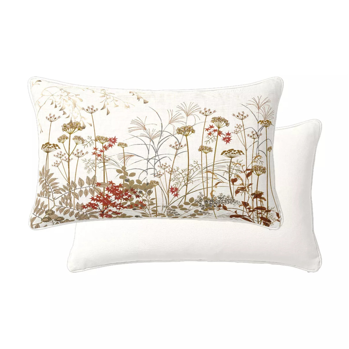 Lot de 2 taies percale de coton imprimé beige orange Erables automne