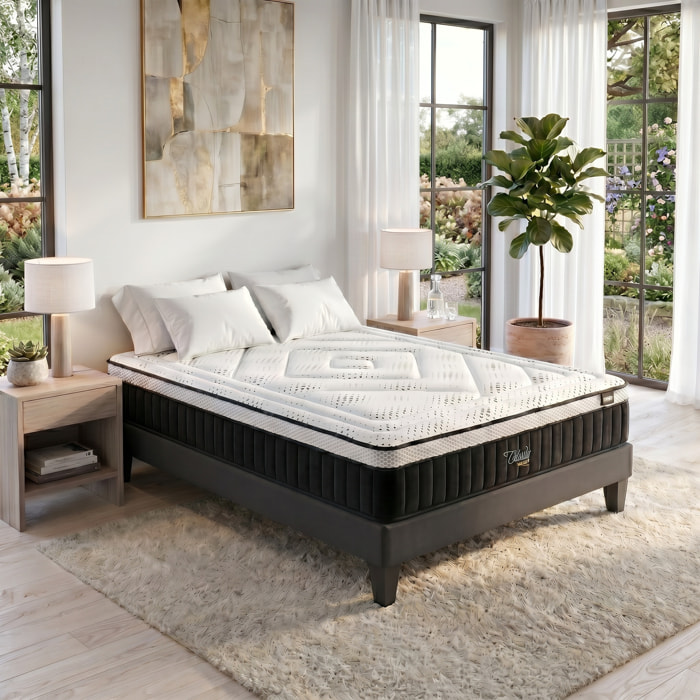 Ensemble Matelas Célestin & Sommier KIT15, 29 cm, Mémoire de Forme et Mousse Supersoft, Technologie tri-Lattes, Soutien Ferme