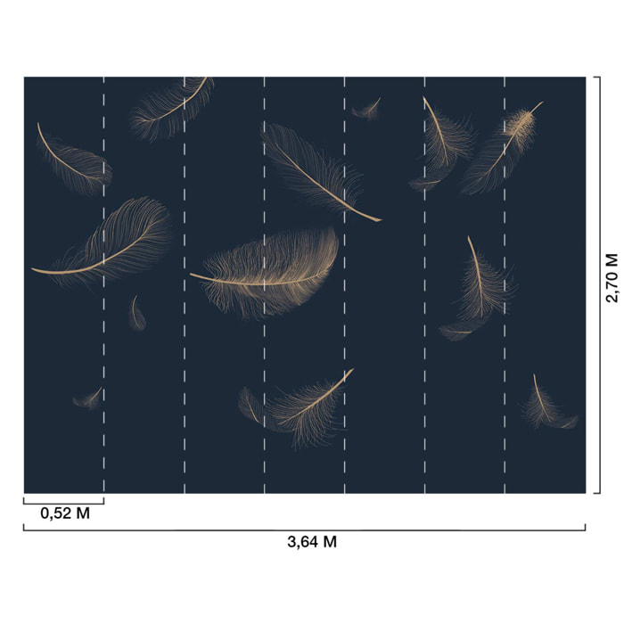 Papier peint plumes sur bleu Intissé