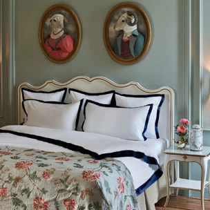 Lot de 2 taies satin de coton jeu d'unis blanc Suite heritage bleu