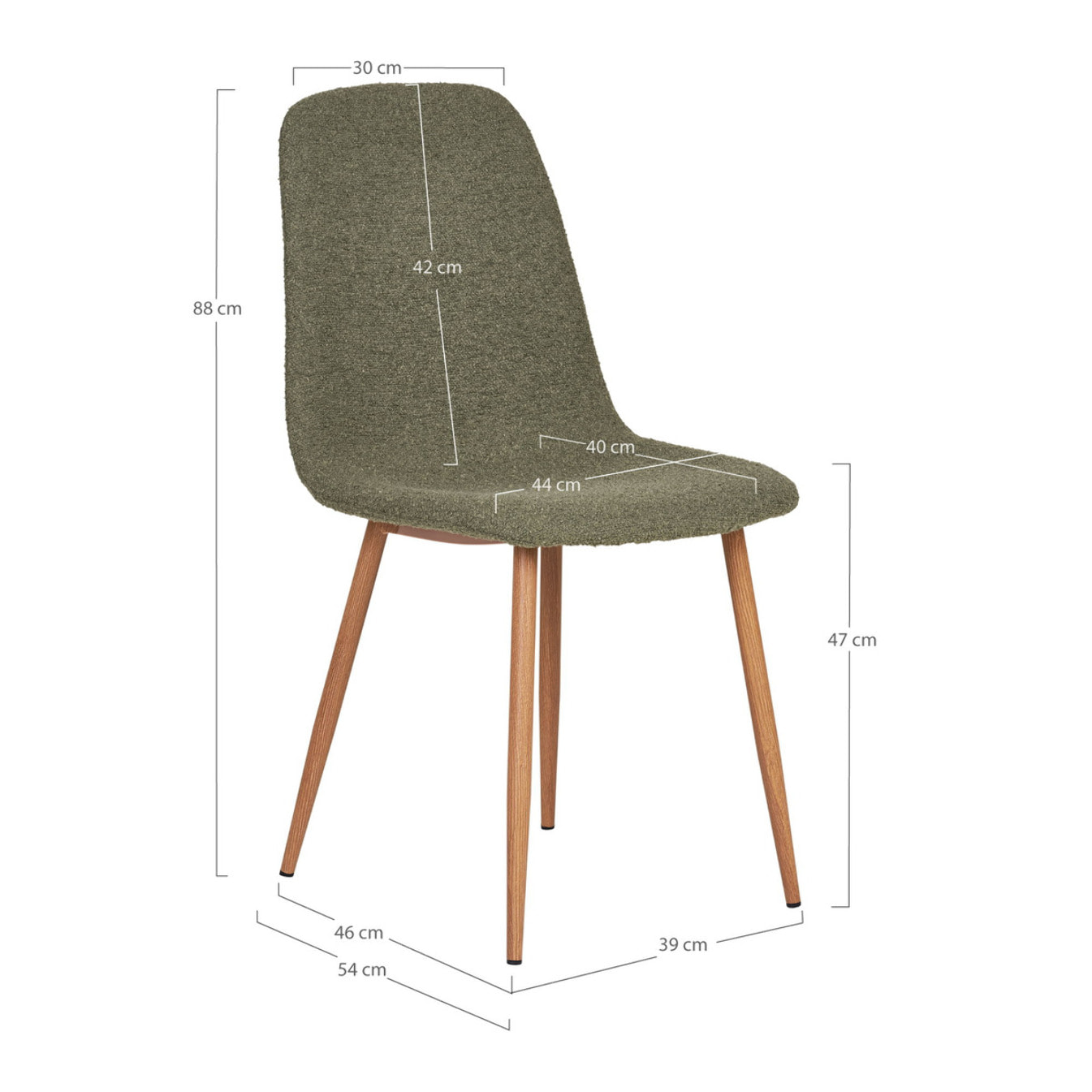 Set 2 sedie da pranzo Stockholm in Bouclé Verde Scuro con Gambe Effetto Legno