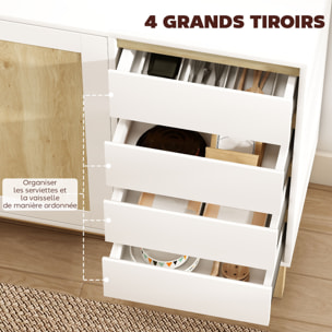 Buffet style nordique - 2 portes, étagère, 2 tiroirs - piètement bois banc effet bois clair