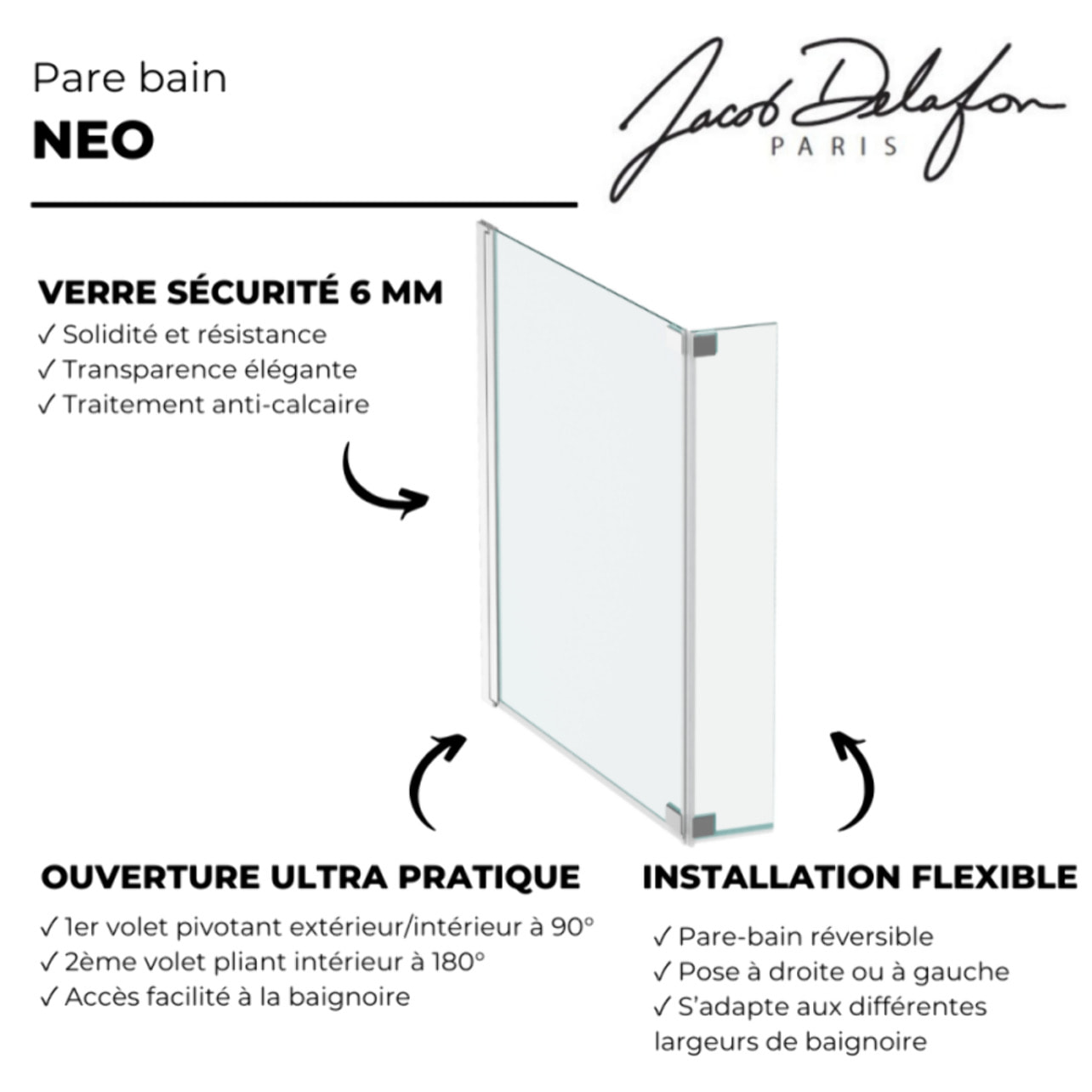 Pare bain Neo, 2 volets chromé