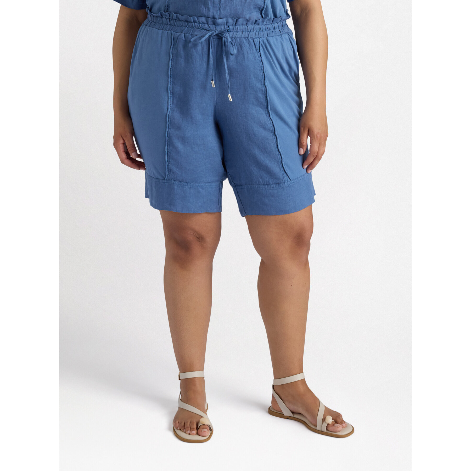 Fiorella Rubino - Shorts de lino y punto de algodón - Azul