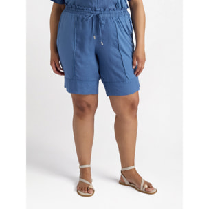 Fiorella Rubino - Shorts de lino y punto de algodón - Azul