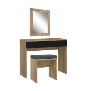 Ensemble coiffeuse en décor bois chêne avec miroir, table et banc - DAVID