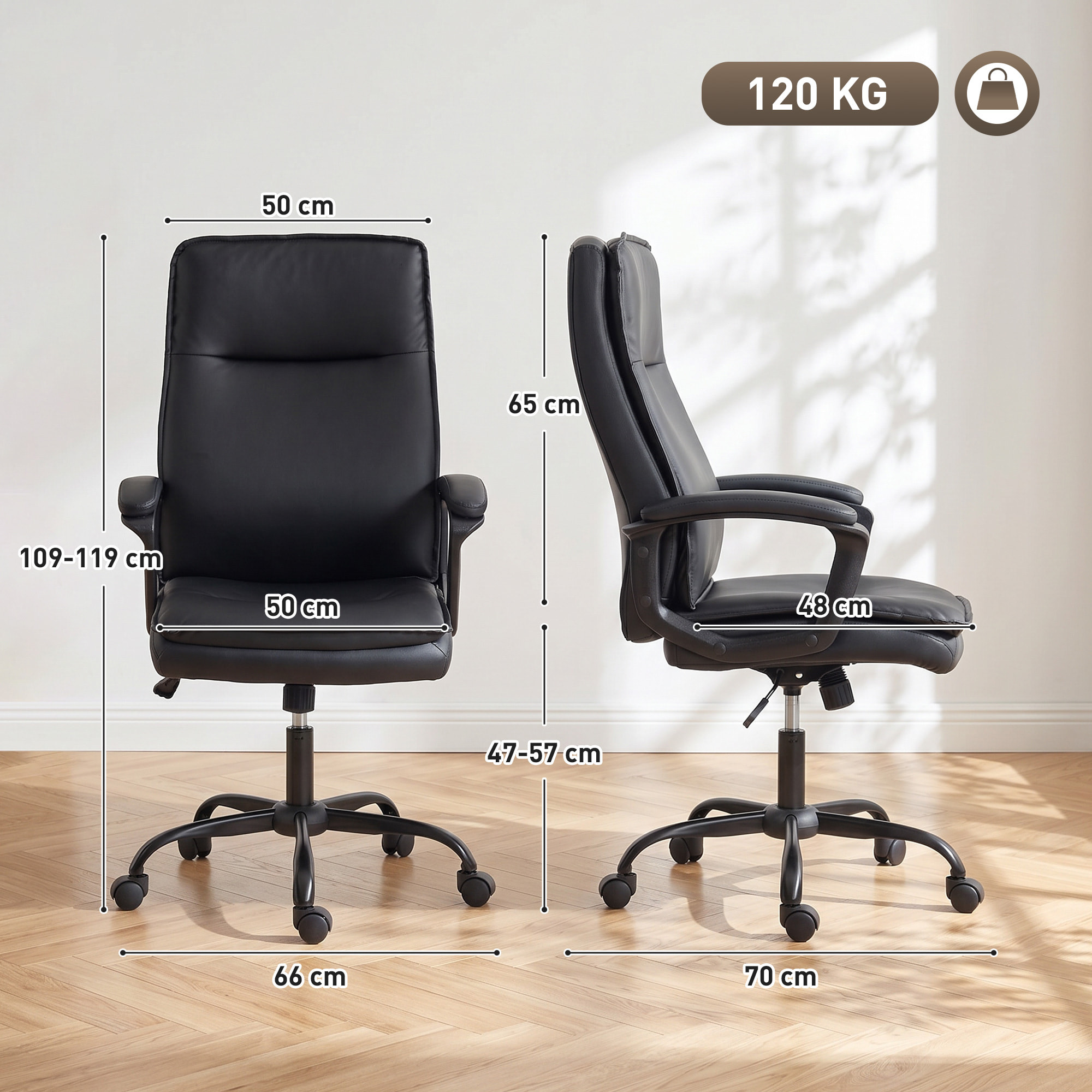 Chaise de bureau manager accoudoirs rembourrés métal synthétique noir