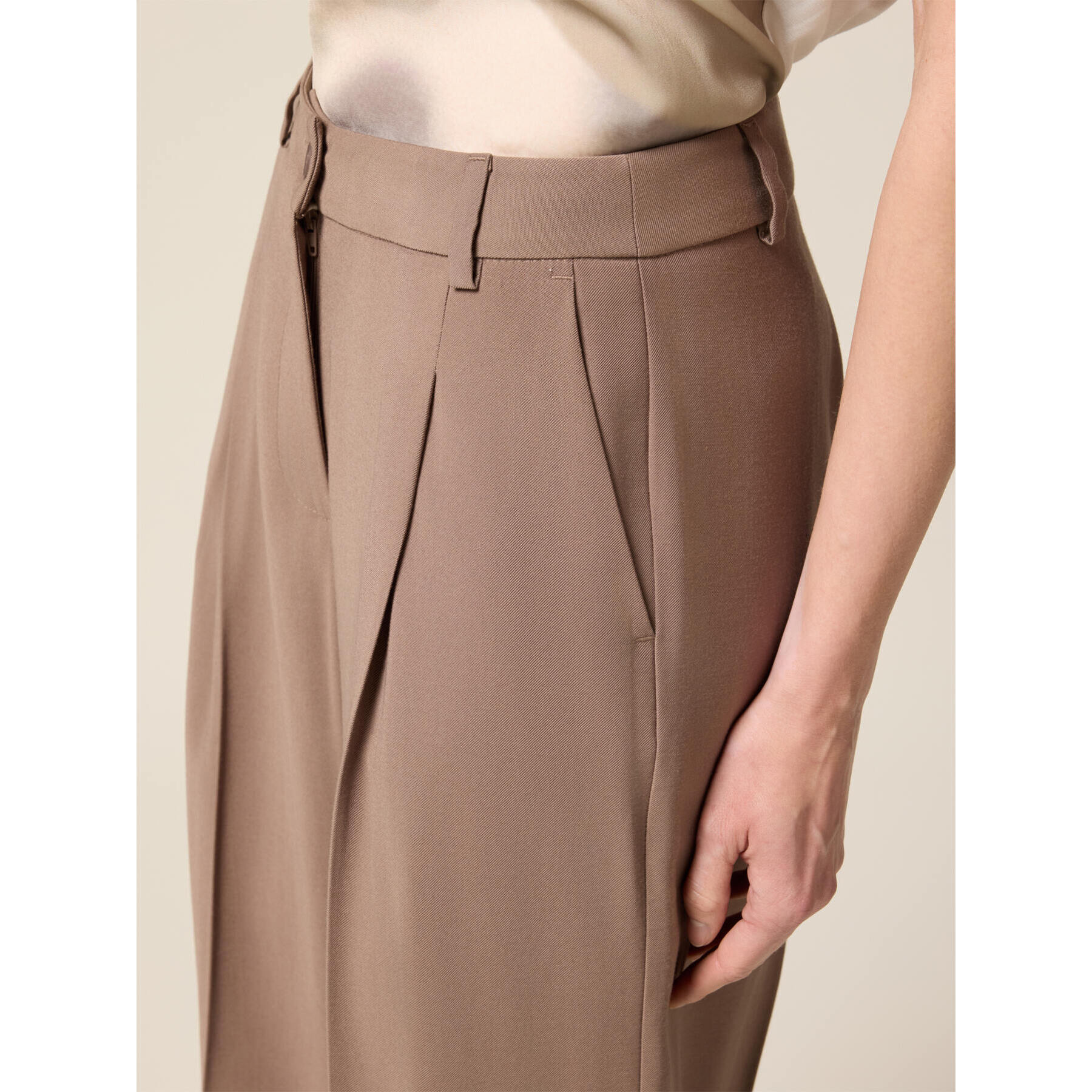 Oltre - Pantalones palazzo de tejido mezcla de viscosa - Marrón