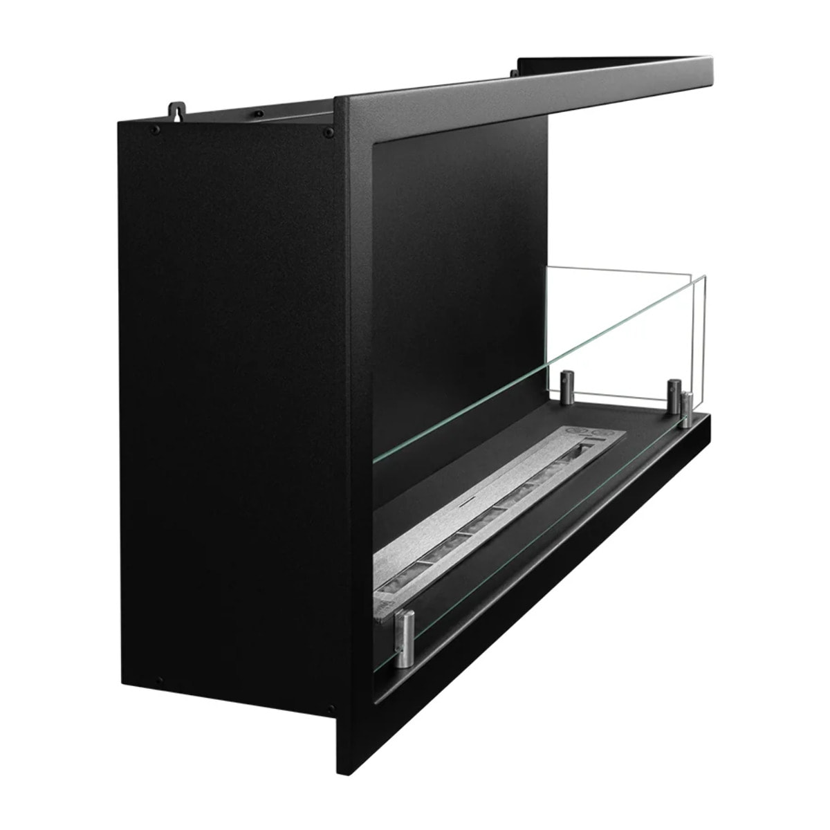 Sutri 90 - Camino a Bioetanolo da Incasso Angolare Destro 90x45x22,4 cm con Bruciatore 1,5lt in Acciaio