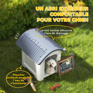 Niche chien plastique design bicolore gris blanc toit cintré 71 x 60 x 63 cm