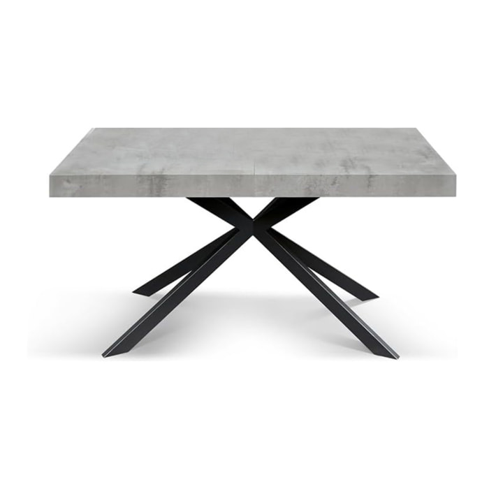 Tavolo CAMAIORE in legno, finitura grigio cemento e base in metallo verniciato antracite, allungabile 160x90 cm - 240x90 cm