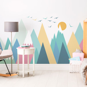 Stickers muraux enfants - Décoration chambre bébé - Autocollant Sticker mural géant enfant montagnes scandinaves NIVKA