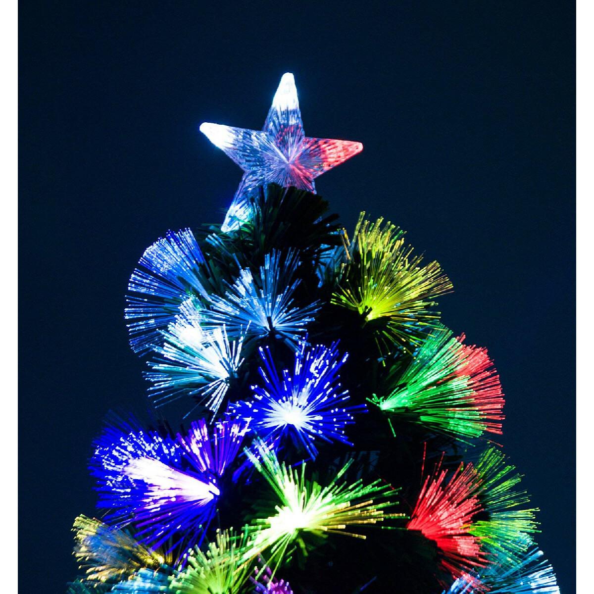 Sapin de Noël artificiel lumineux fibre optique LED multicolore + support pied Ø 66 x 120H cm 130 branches étoile sommet brillante vert