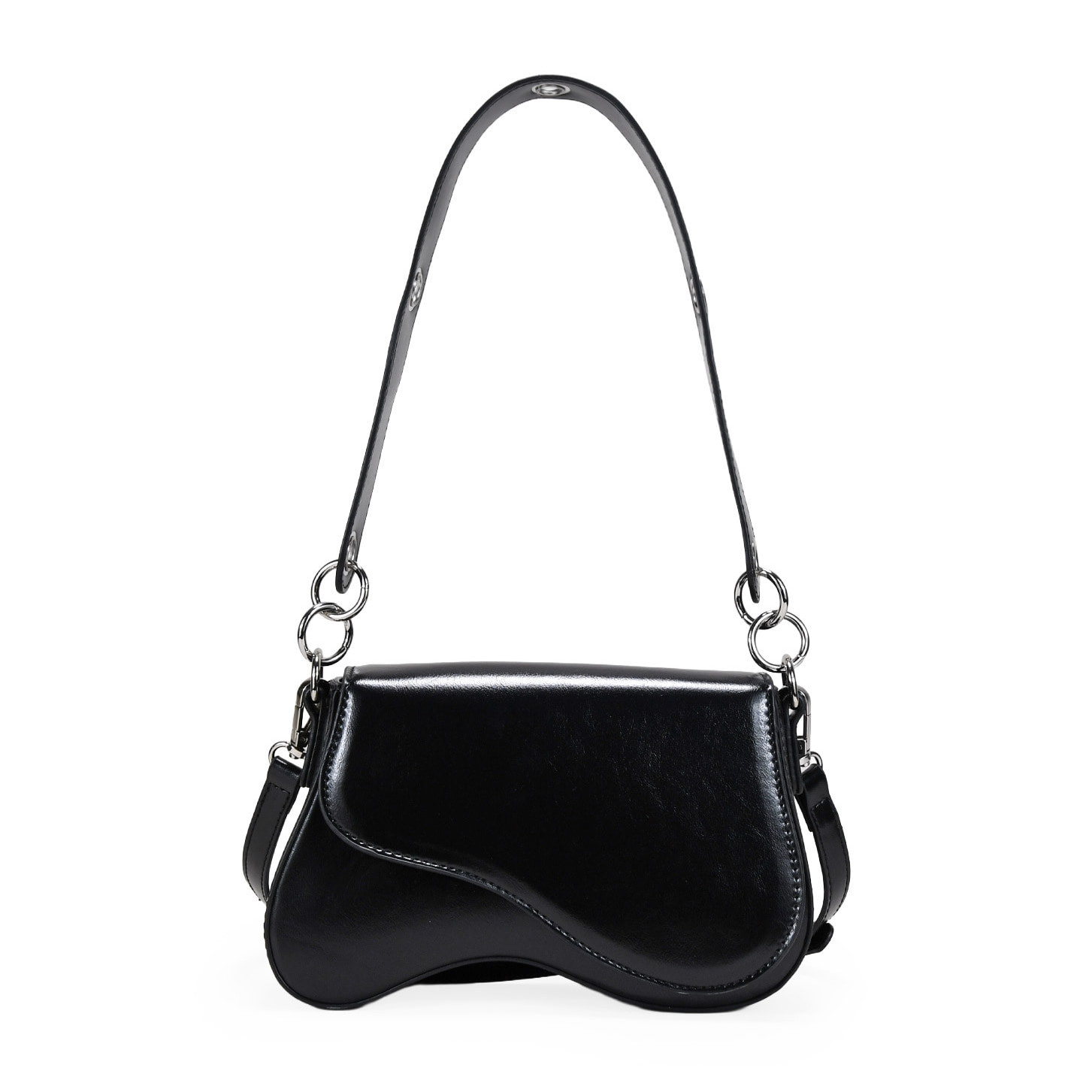 Bolso de hombro negro con solapa