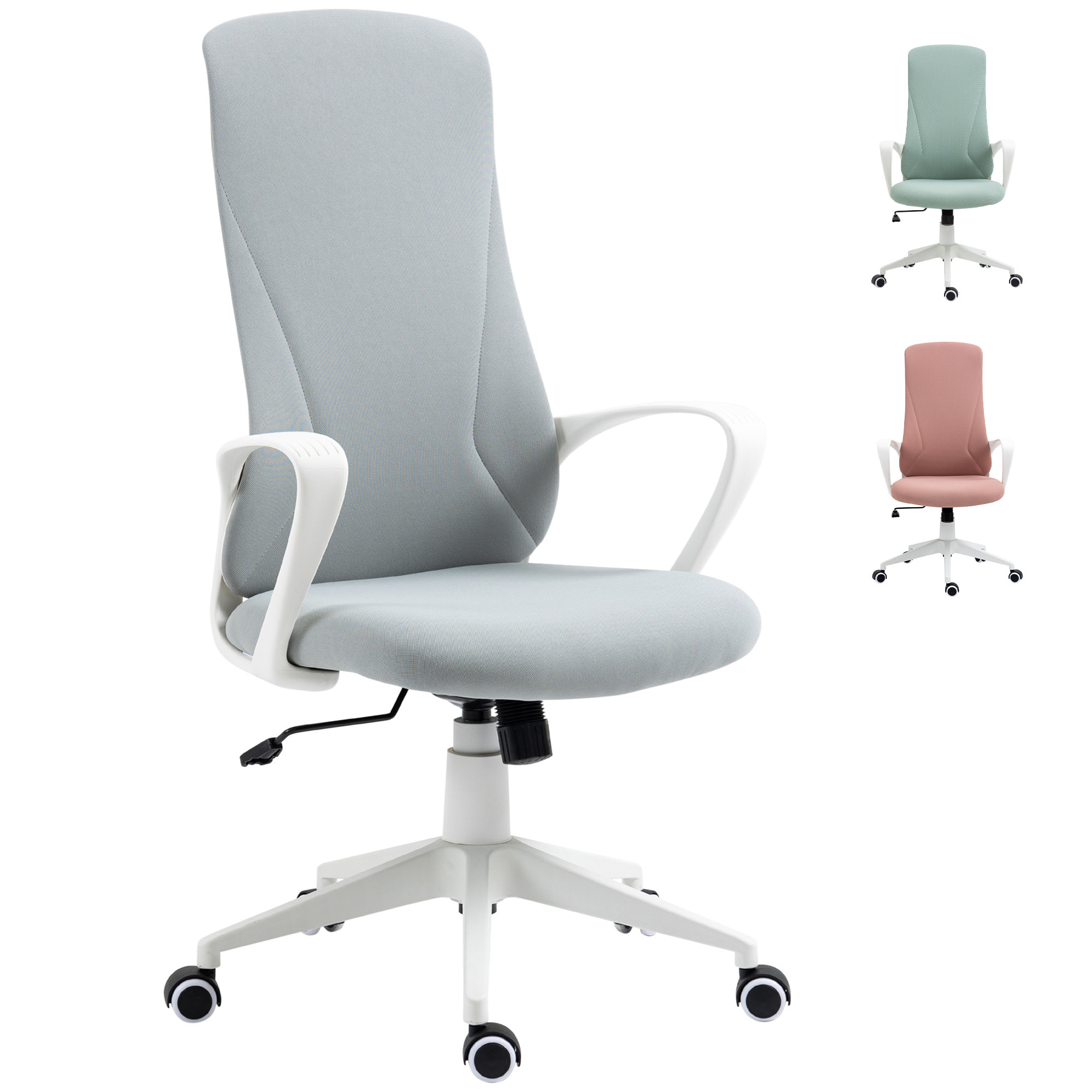 Silla de Oficina Giratoria Silla de Escritorio Juvenil con Altura Ajustable Función de Basculante Reposabrazos y Respaldo Alto 62x56x110-119,5 cm Gris