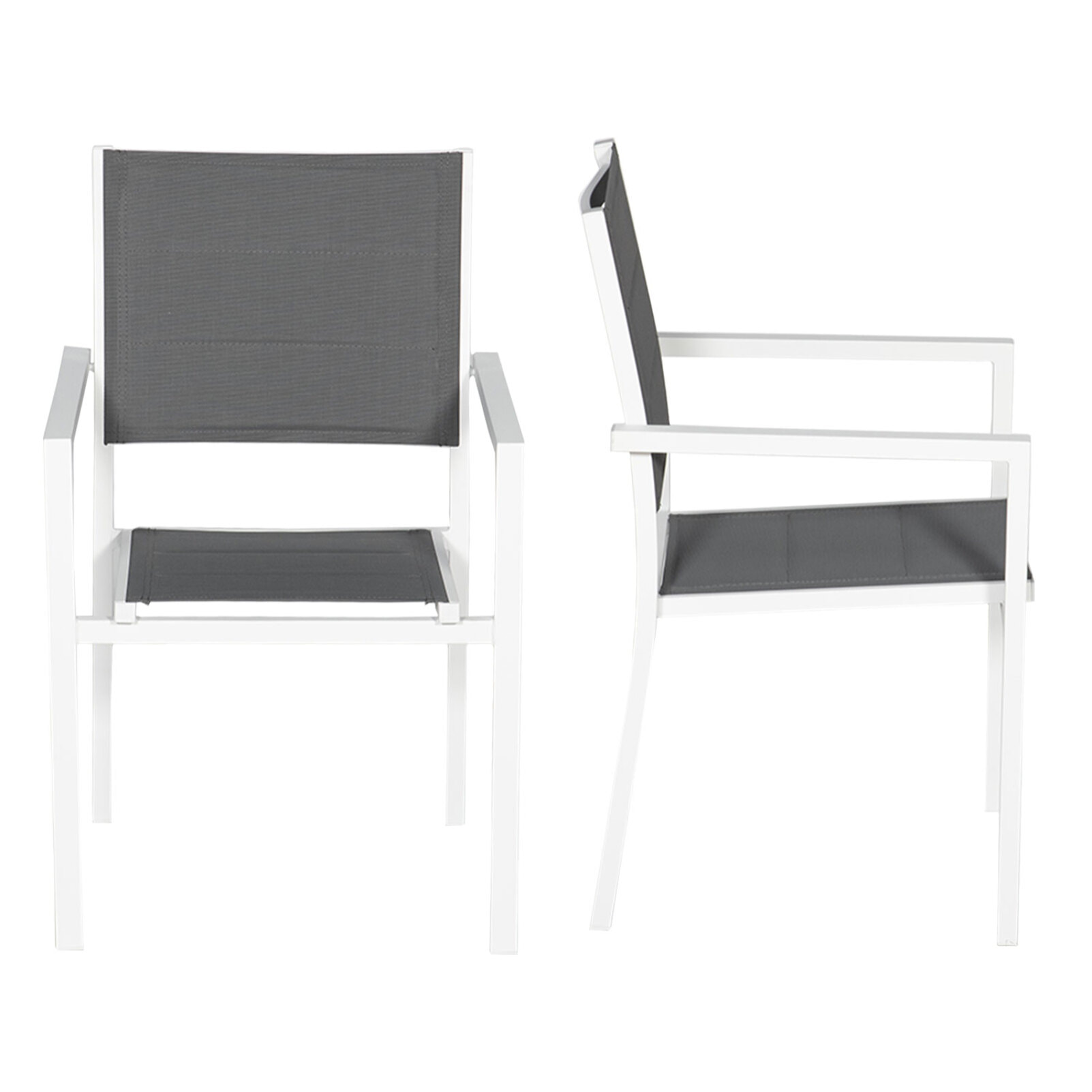 Lot de 6 chaises rembourrées en aluminium blanc - textilène gris