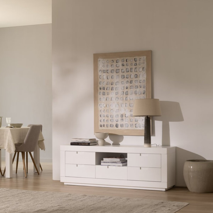 Meuble tv Sisal -bois massif et panneau de mdf-couleur laqué blanc mat 160 x 57 x 40 cm