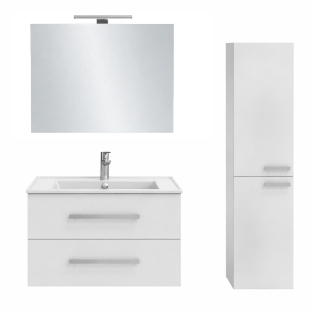 Meuble vasque Ola Up blanc + colonne + miroir et spots