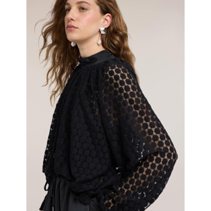 Motivi - Blusa in pizzo con collo alto - Nero