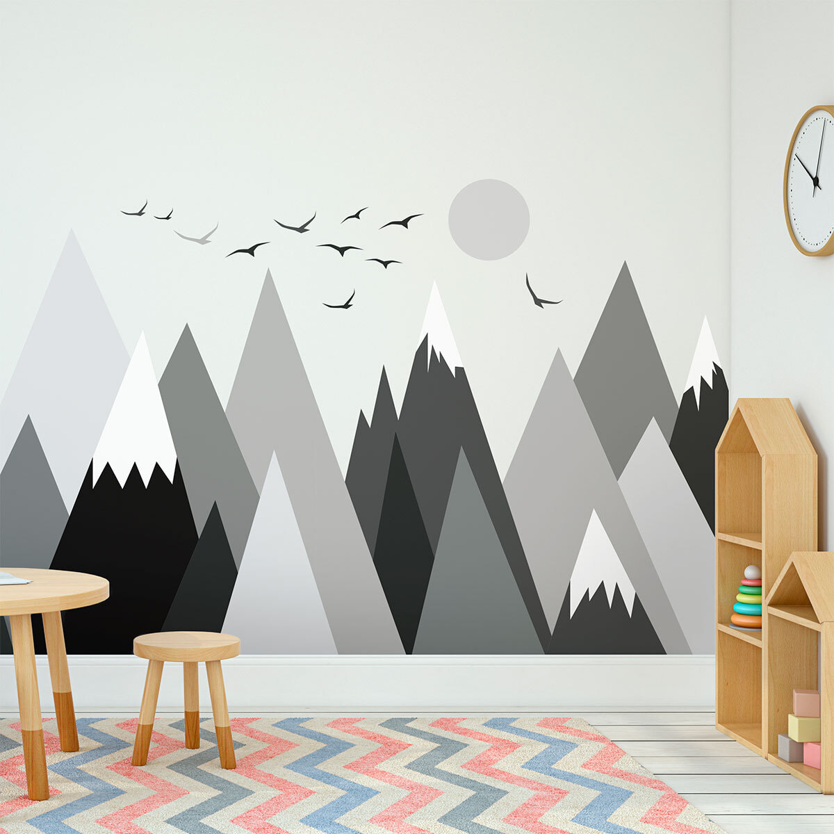 Stickers muraux enfants - Décoration chambre bébé - Autocollant Sticker mural géant enfant montagnes scandinaves REBEKA