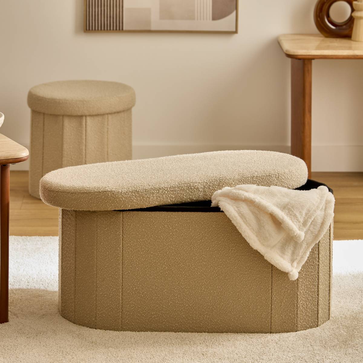 Pouf Fink ovale pliable 38x76cm beige