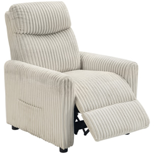 Sillón Relax Reclinable, Sillón Reclinable Manual, Tapizado en Pana, Instalación Rápida, Reposapiés, Acolchado Grueso, para Salón, Dormitorio, Oficina, Crema