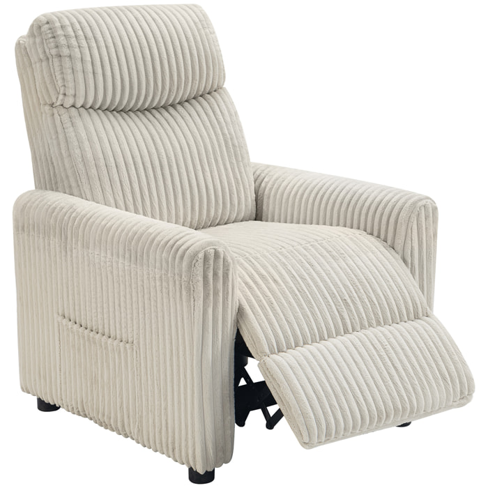 Sillón Relax Reclinable, Sillón Reclinable Manual, Tapizado en Pana, Instalación Rápida, Reposapiés, Acolchado Grueso, para Salón, Dormitorio, Oficina, Crema