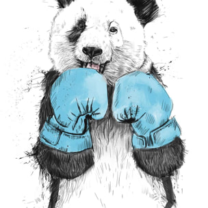 Affiche enfant boxe panda  Affiche + cadre en bois - Noir