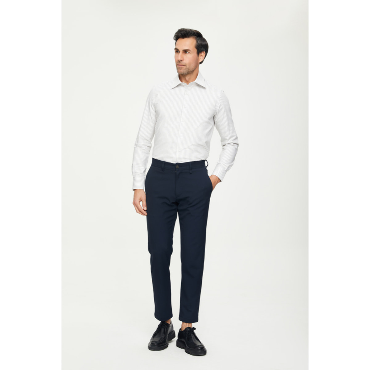 Camicia Uomo 1 Bottone Italiano Slim Cotone Riga Media Verde Medio/Bianco