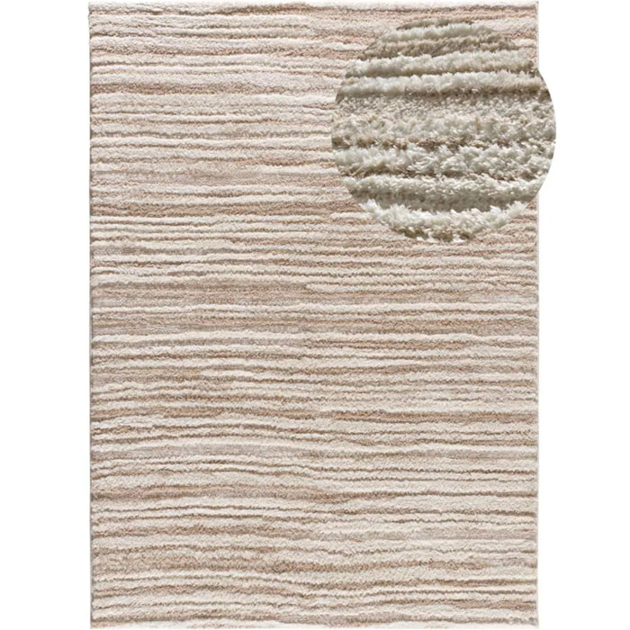 LIMA Alfombra shaggy estilo escandinavo con relieve beige, varias medidas disponibles