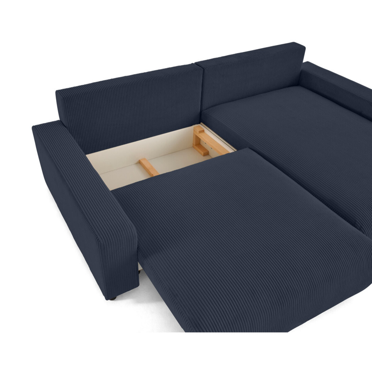 Pivoine - canapé d'angle 4 places réversible convertible avec 2 coffres en velours côtelé - Bleu nuit
