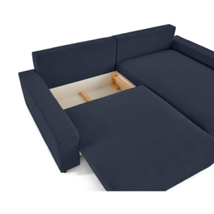 Pivoine - canapé d'angle 4 places réversible convertible avec 2 coffres en velours côtelé - Bleu nuit