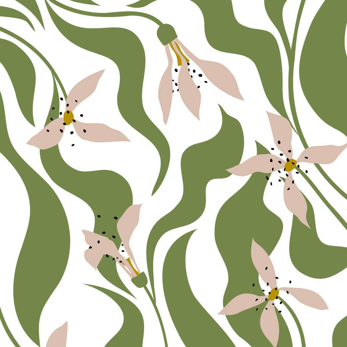 Tableau floral vert et beige style organique moderne Toile imprimée