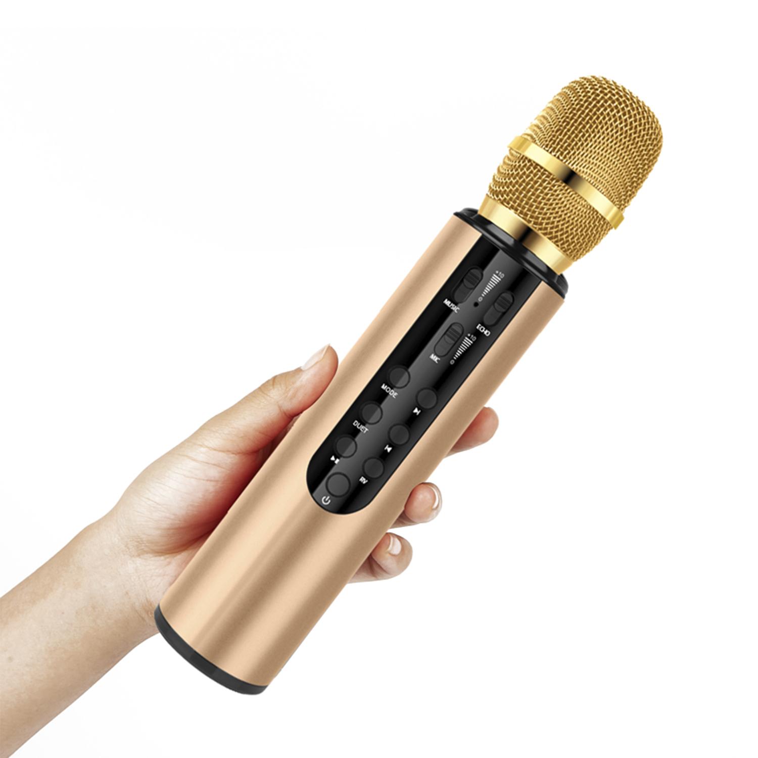 Microfono karaoke con altoparlante integrato, Bluetooth 5.0. Batteria da 2000 mAh. Tipo di condensatore.