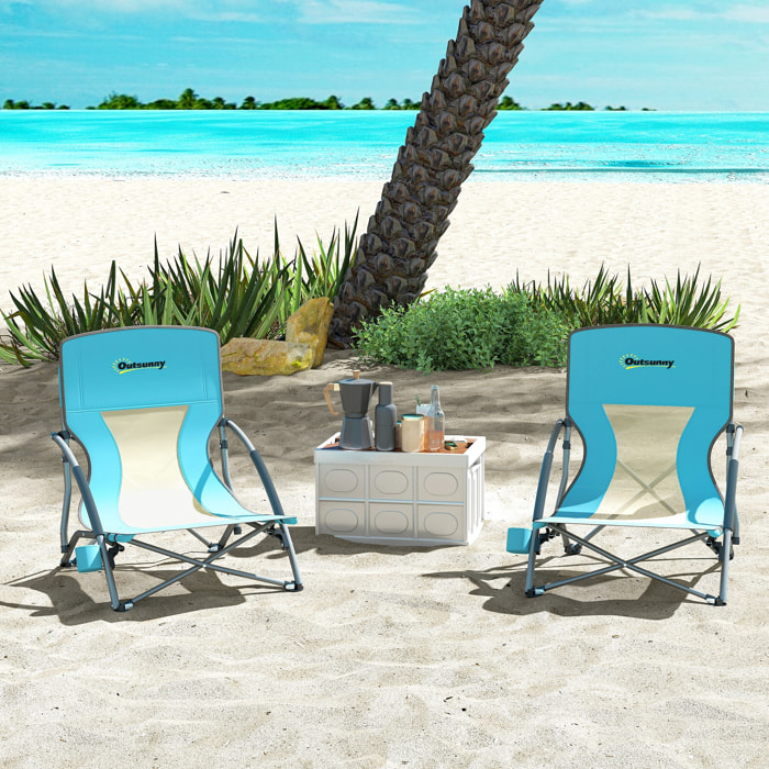 Lot de 2 chaises de plage pliantes - chaise de camping compacte légère poids net 2,2 Kg - métal polyester textilène bleu