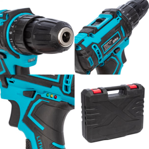 Trapano elettrico senza filo con doppia velocità, 45NM, valigetta di trasporto e 24 accessori. 2 batterie da 6500 mAh.