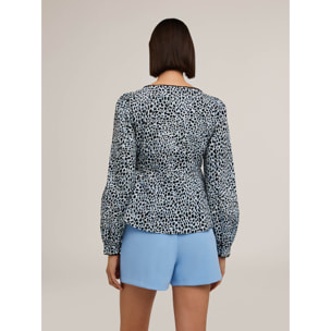 Motivi - Top peplum de manga larga con estampado animal - Light - blue