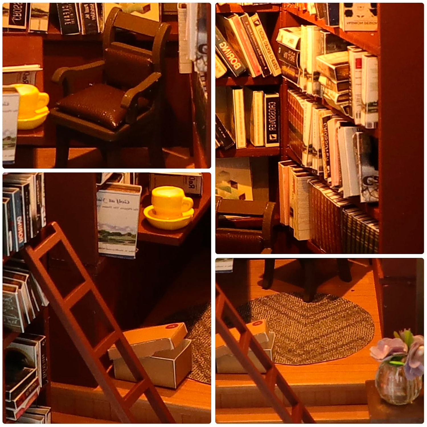 Librería Enciclopedia. Book Nook realista con gran detalle, cubierta y luces led.