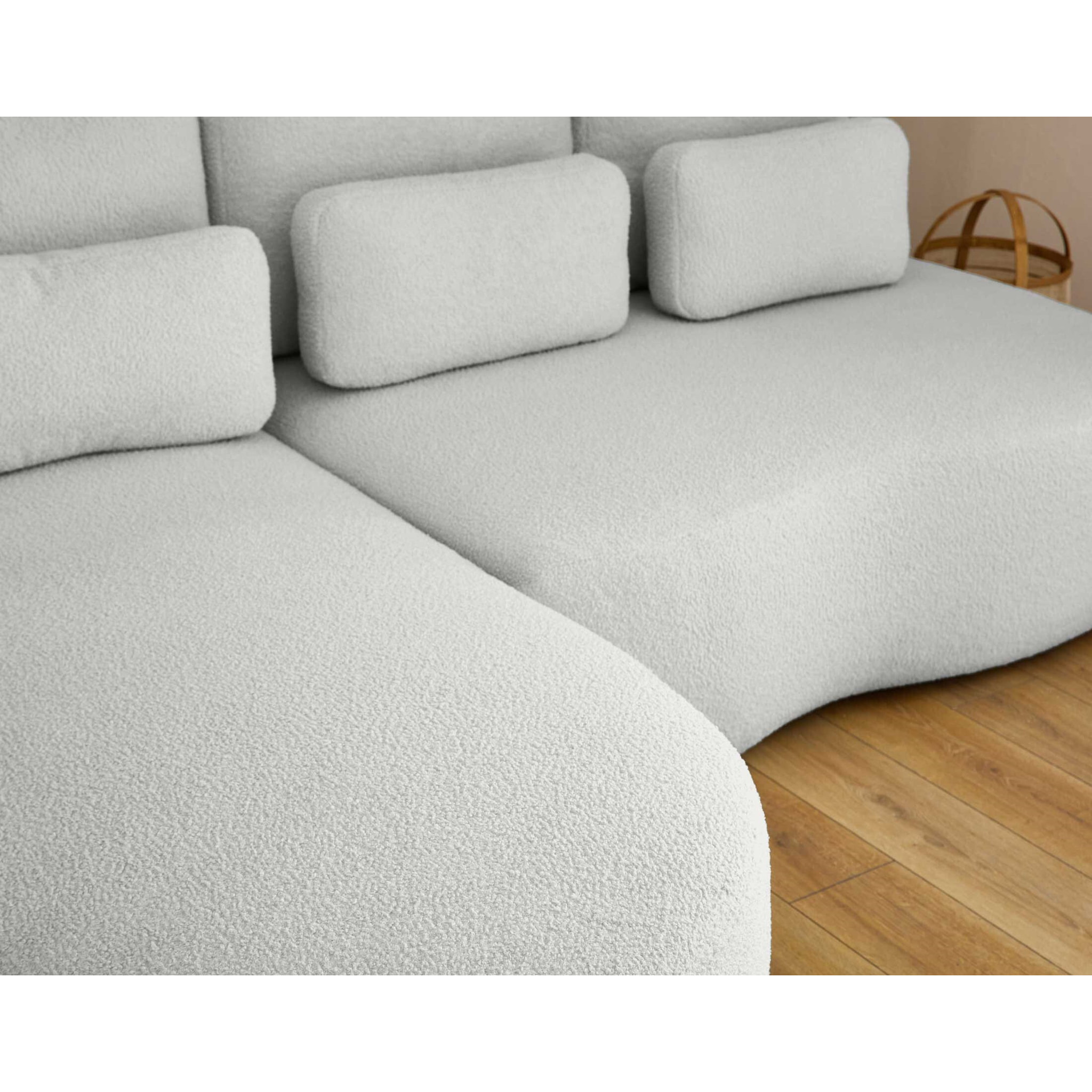 Mahina - canapé d'angle gauche - 4 places - convertible avec coffre - en tissu bouclette - Gris clair