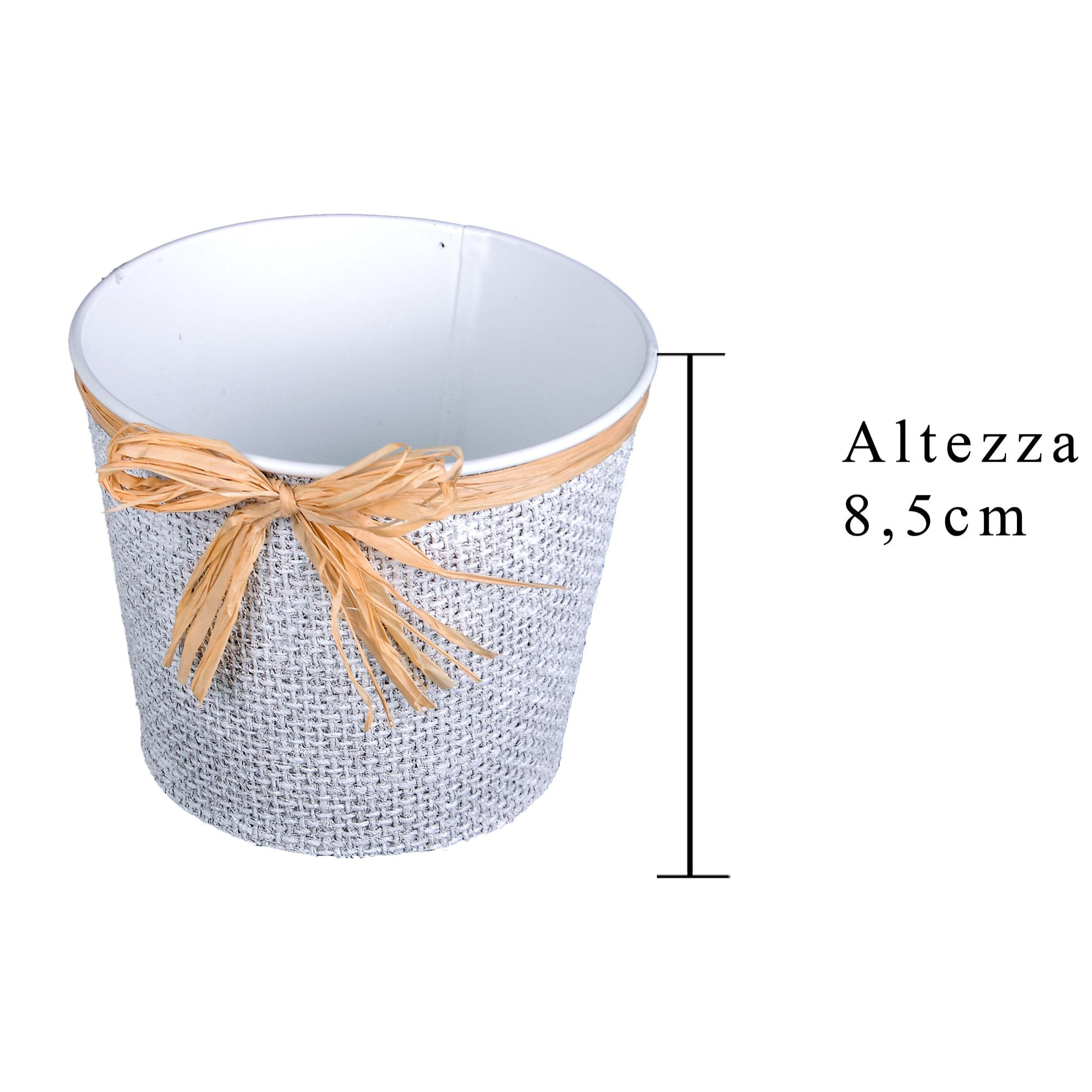 Cachepot Con Juta. Diametro 10 Cm - Pezzi 6 - 10X8,5X10cm - Colore: Bianco - Bianchi Dino - Espositori E Vasi Metallo