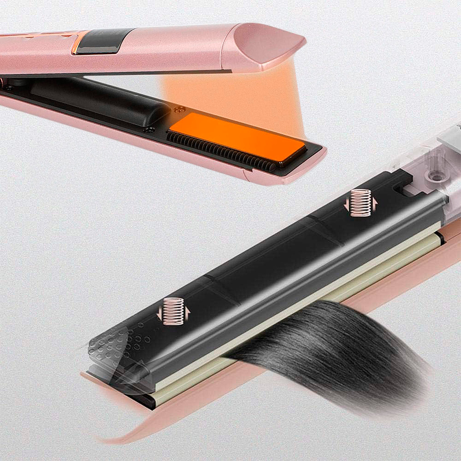 Piastra per capelli wireless 2 in 1, ricci e lisci. Con 3 livelli di potenza e display LED con indicatore di carica.