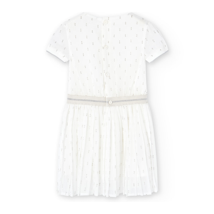 Vestido de gasa niña, blanco liso, mangas cortas