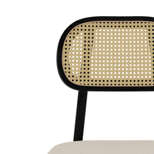 Lot de 2 chaises en bois noir, tissu beige et rotin synthétique - Maria